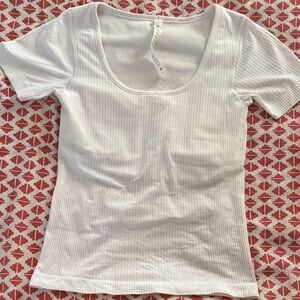 Lululemon Athletica White Ribbed Short Sleeve Top